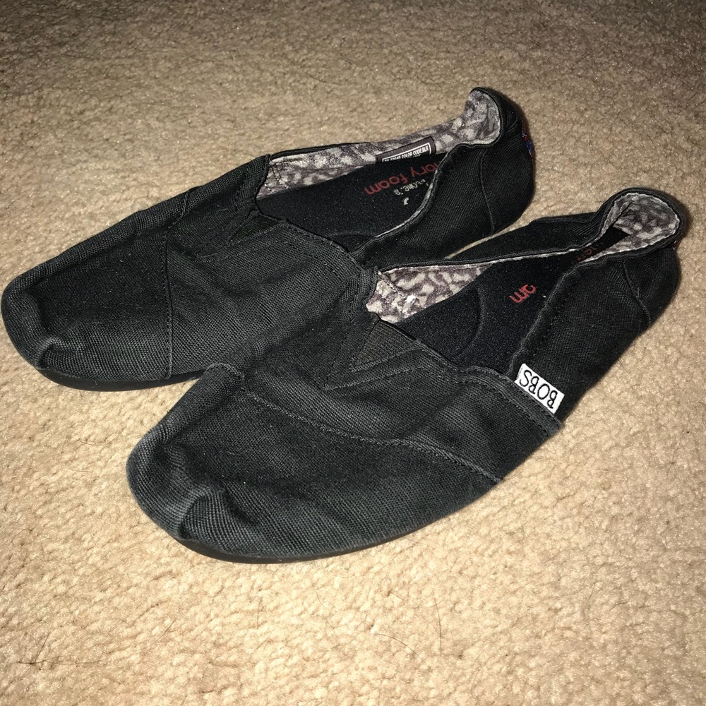 Black Bobs, slip on shoes.